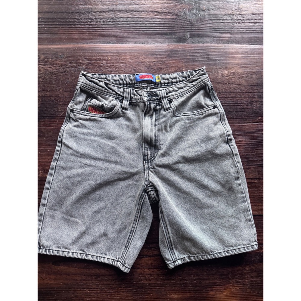Empyre Mens Grey Acid Wash Loose Fit Denim Skate Shorts Size 28 Streetwear